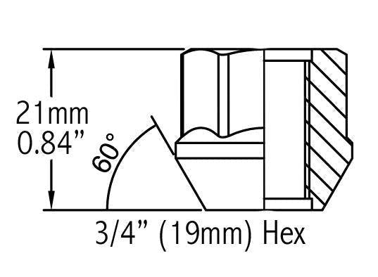 Lug Nut - Open End Bulge Acorn 3/4" Hex