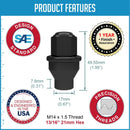 Lug Nut - 24 OE Style Replacement 14x1.5 Black Lugs Extended Thread for Ford F150