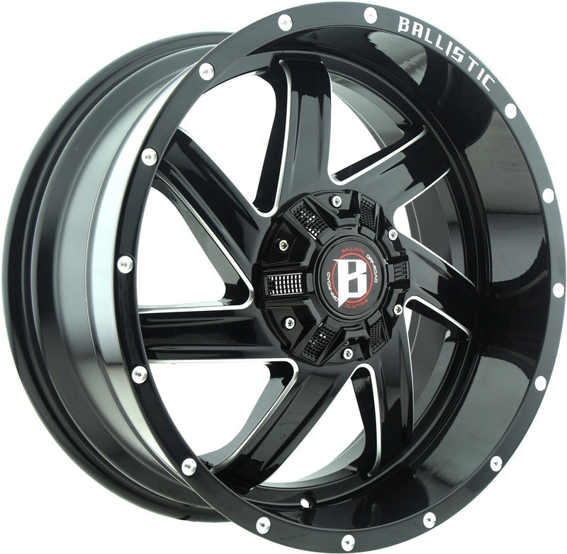 Ballistic Milled 961 Guillotine 17x9 6x114.3, 6x139.7 +00mm Gloss Black Milled Windows