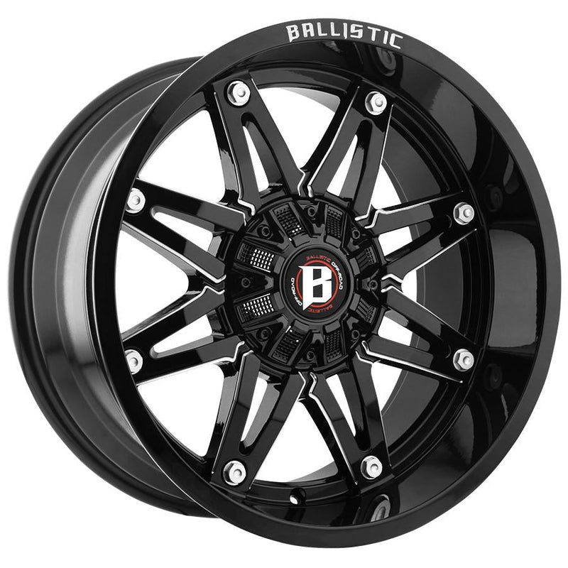 Ballistic Milled 963 Gladiator 20x10 6x135, 6x139.7 +00mm Gloss Black Milled Windows