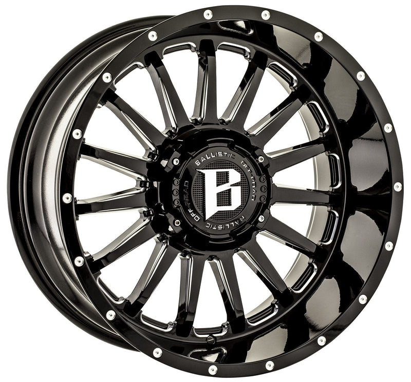 Ballistic Milled 964 Machete 20x10 5x139.7, 5x150 -28mm Gloss Black Milled Windows