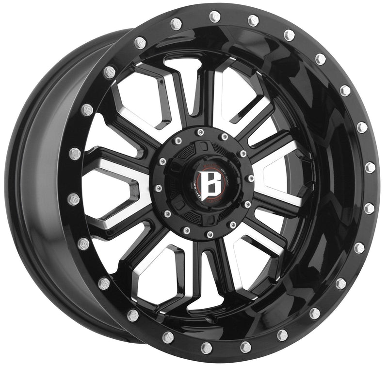Ballistic 967 Saber 22x10 8x170, 8x180 -24mm Gloss Black Machined Wheel w/ Silver Bolts