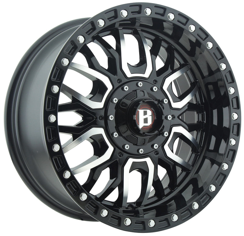 Ballistic 969 Tomahawk 20x10 5x135, 5x139.7 -24mm Gloss Black Machined Wheel w/ Silver Bolts