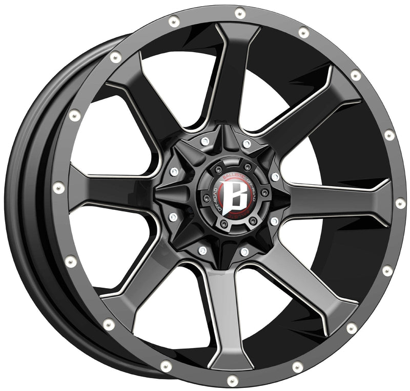 Ballistic Milled 971 Hawk 20x9 6x114.3, 6x139.7 +00mm Flat Black Milled Windows