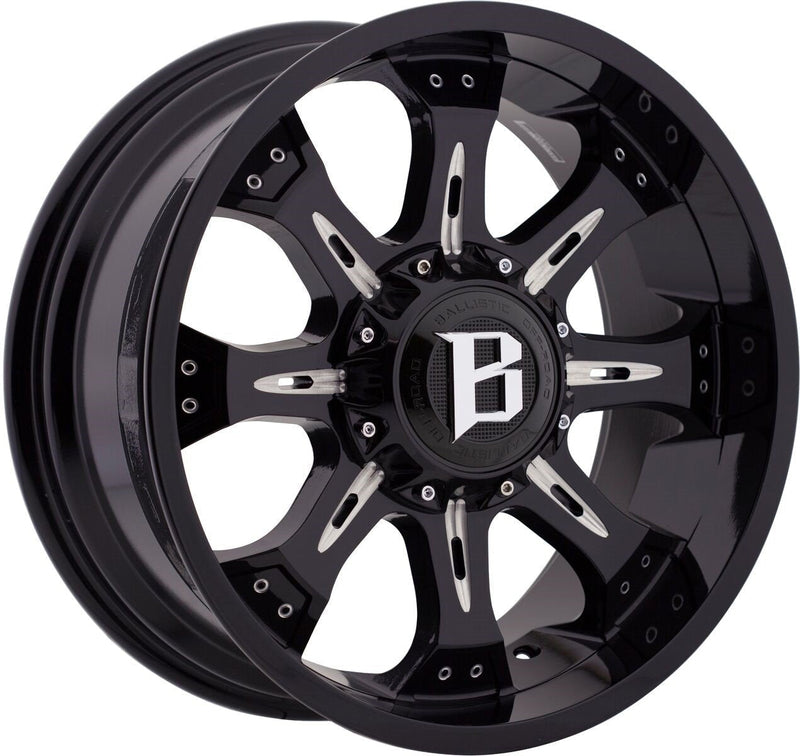 Ballistic Milled 973 Scorpion 20x9 6x135, 6x139.7 +00mm Gloss Black Milled Windows