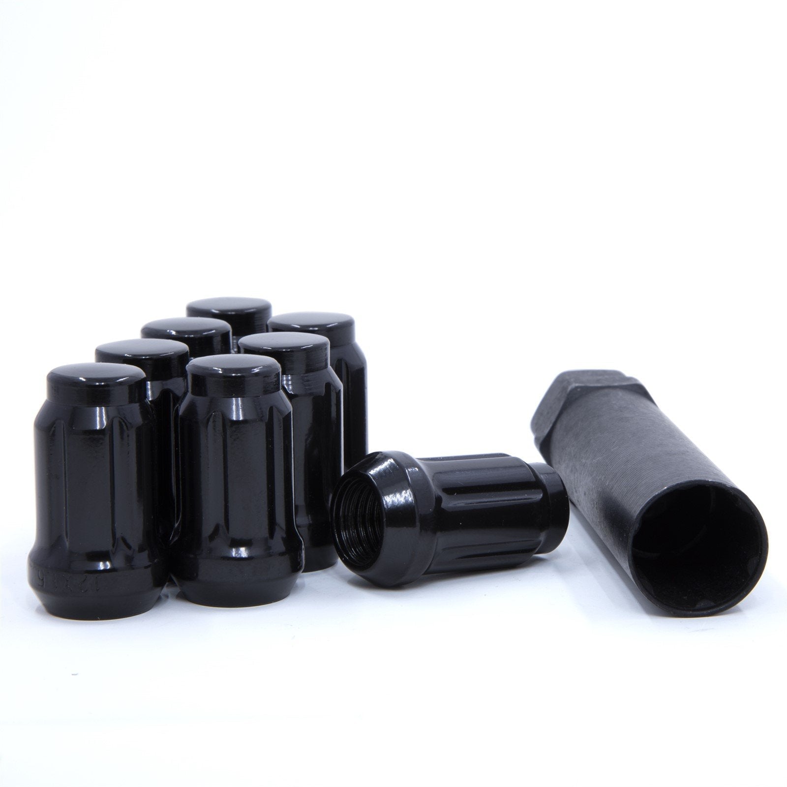 Lug Nut - 6 Spline Bulge Acorn Black 1.38" Tall