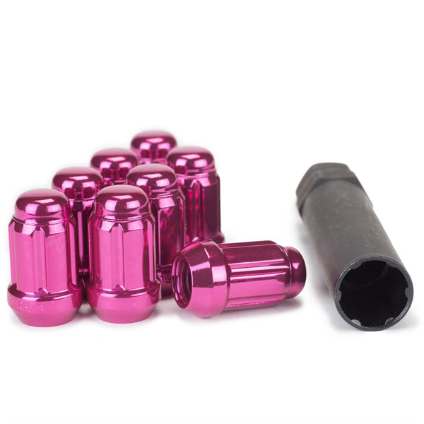 Lug Nut - 6 Spline 12x1.5 Bulge Acorn Pink 1.38" Tall