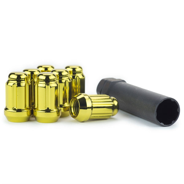 Lug Nut - 6 Spline 12x1.5 Bulge Acorn Gold 1.38" Tall