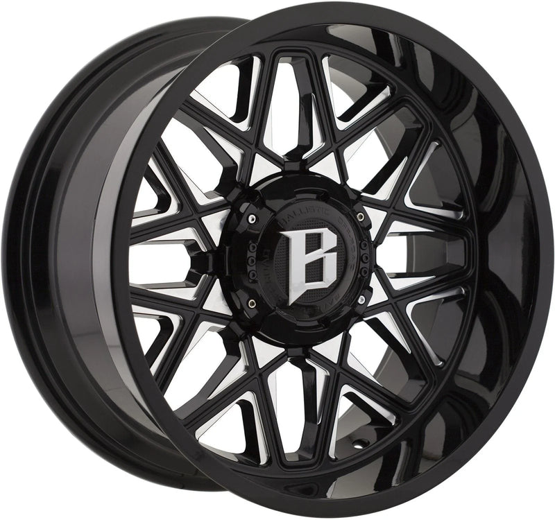 Ballistic Milled 819 Spider 20x12 5x139.7, 5x150 -44mm Gloss Black Milled Windows