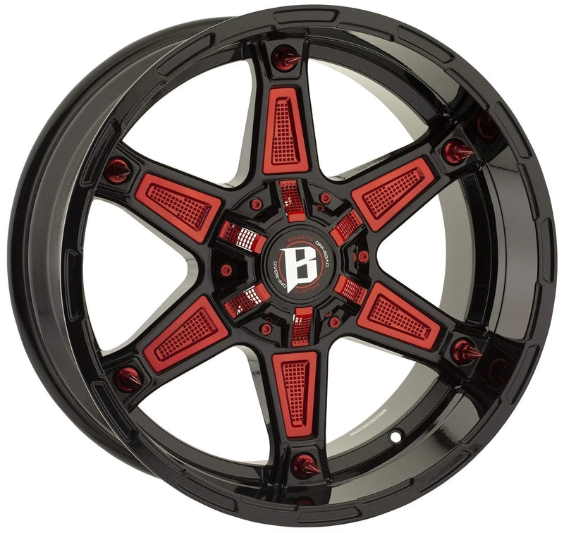 Ballistic 827 Warrior 20x10 5x127, 5x139.7 -19mm Gloss Black w/Red Acc.