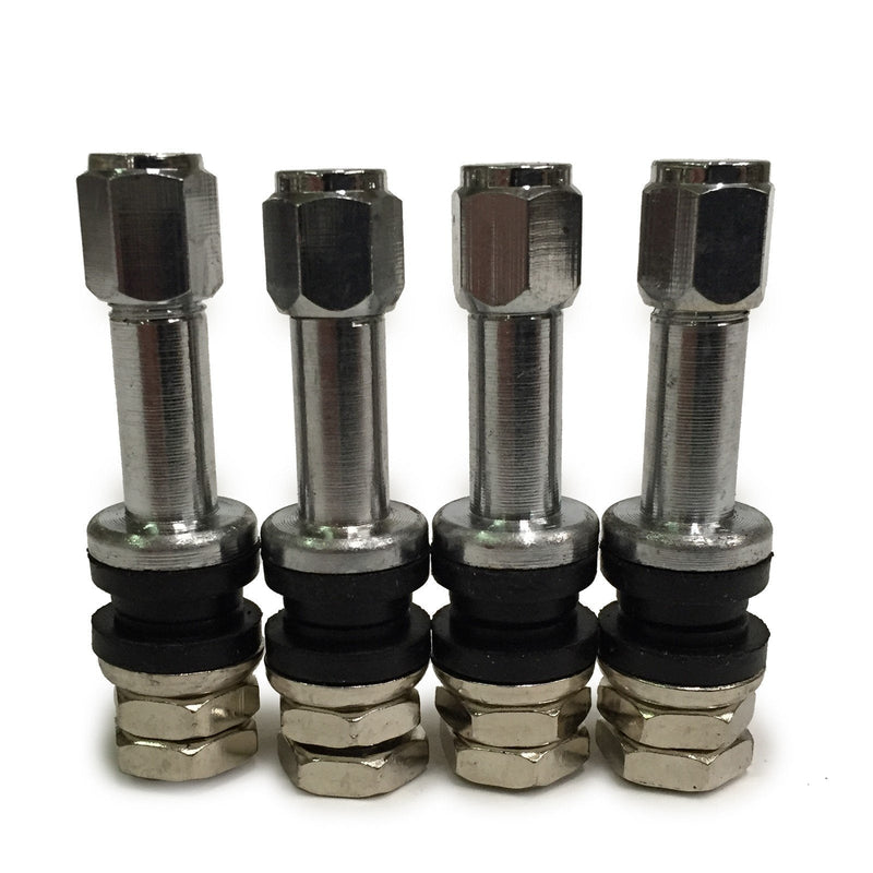 Valve Stems and Caps Chrome Metal Bolt-In Style Set of Four