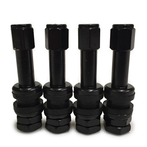 Valve Stems and Caps Black Metal Bolt-In Style Set of Four