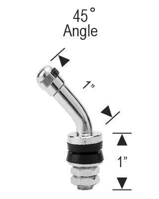 Valve Stems and Caps Chrome Metal Bolt-In Style 45 Degree Set of Four