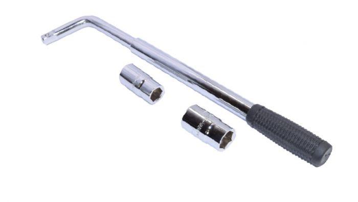 Lug Wrench - Collapsible 14" to 21" with 17mm 19mm 13/16" 7/8" Flip sockets