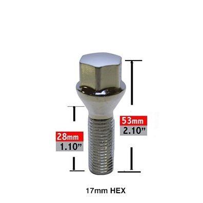 Lug Bolts - Conical Seat Chrome 28mm Shank 17mm Hex