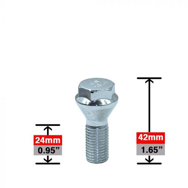 Lug Bolts - Conical Seat Low Profile Chrome 24mm Shank 17mm Hex