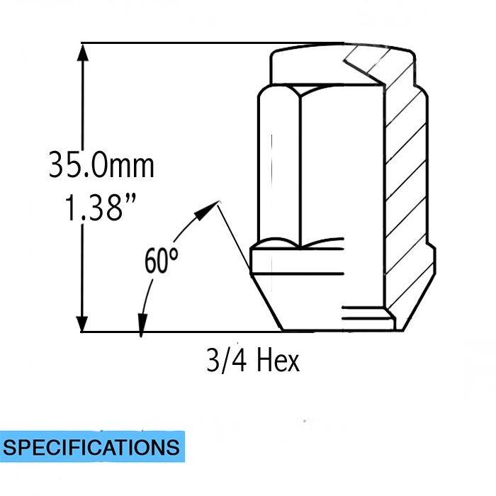 Lug Nut - Bulge Acorn Blue 3/4" Hex Flat Top