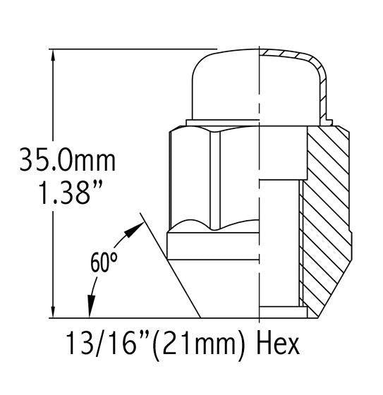 Lug Nut - Bulge Acorn Black 13/16" Hex