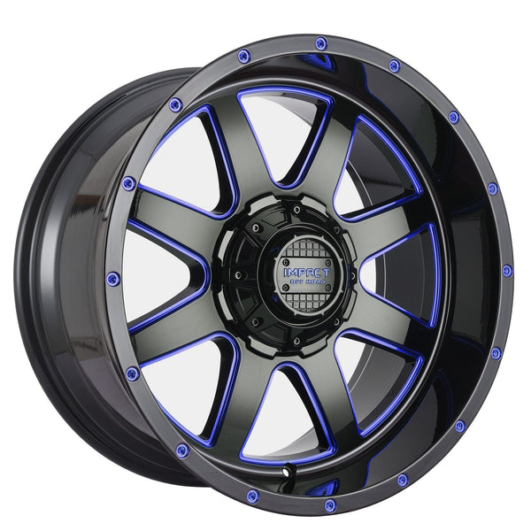 Impact 804 20x12 5x139.7 & 5x127 -44 Gloss Black/Blue Milled