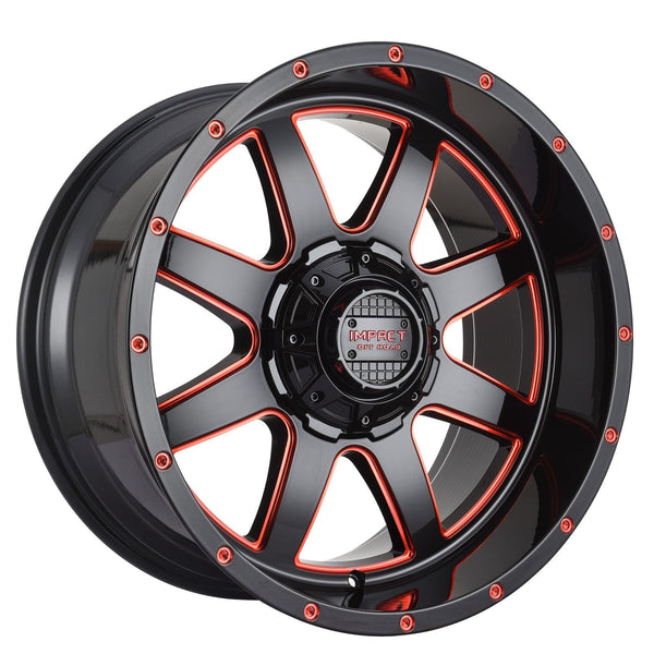 Impact 804 20x12 6x139.7 & 6x135 -44 Gloss Black/Red Milled