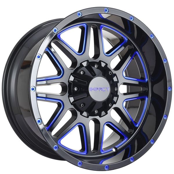 Impact 806 20x10 5x139.7 & 5x150 -12 Gloss Black/Blue Milled