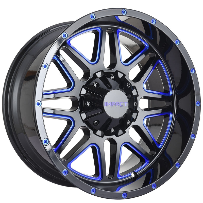 Impact 806 20x10 5x139.7 & 5x150 -12 Gloss Black/Blue Milled