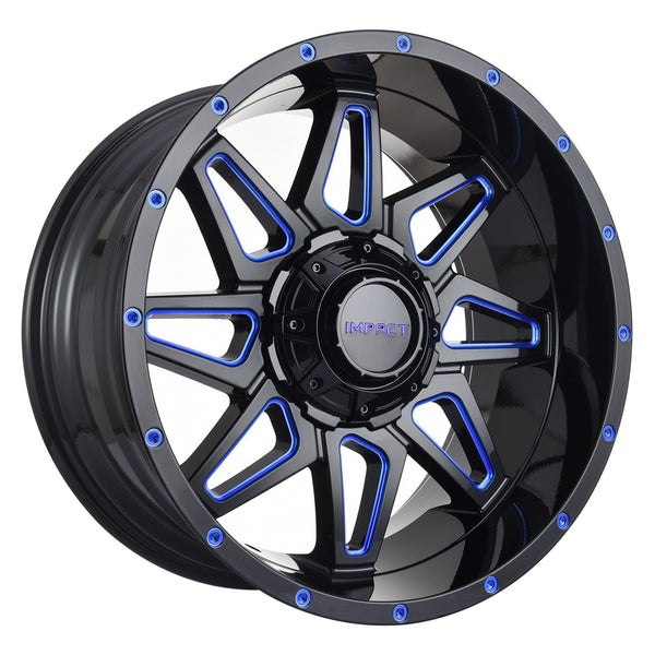 Impact 807 20x10 5x139.7 & 5x150 -12 Gloss Black/Blue Milled