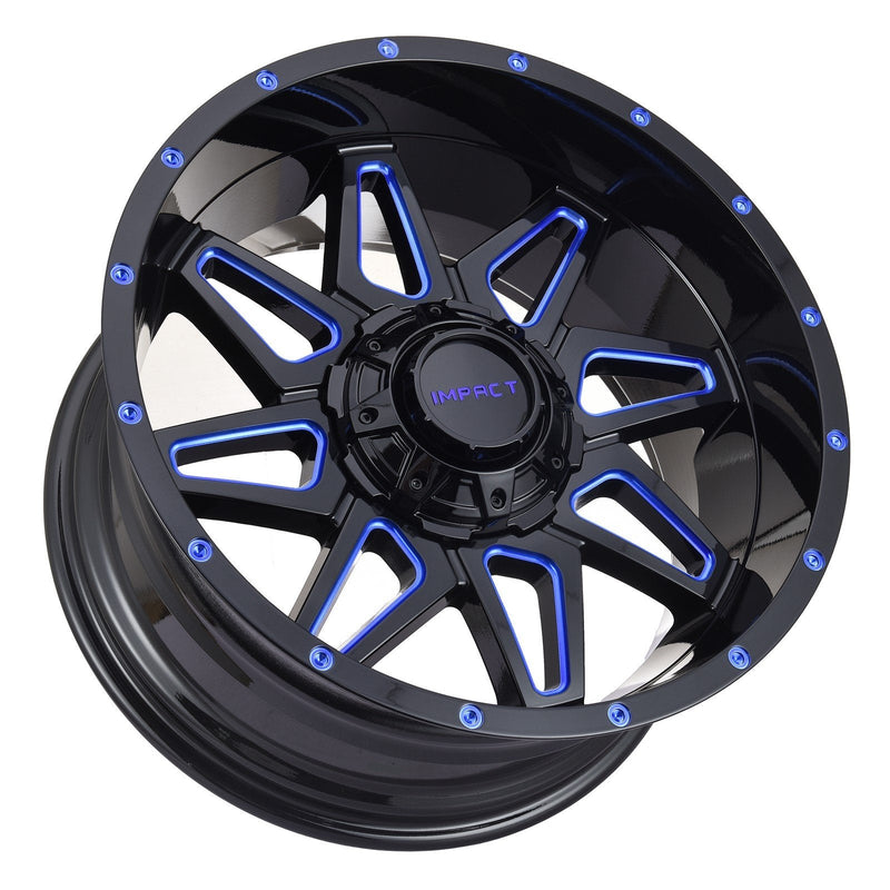 Impact 807 20x10 5x139.7 & 5x150 -12 Gloss Black/Blue Milled