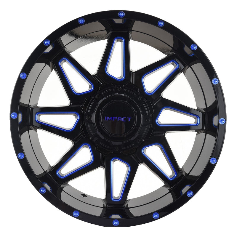 Impact 807 20x10 5x139.7 & 5x150 -12 Gloss Black/Blue Milled