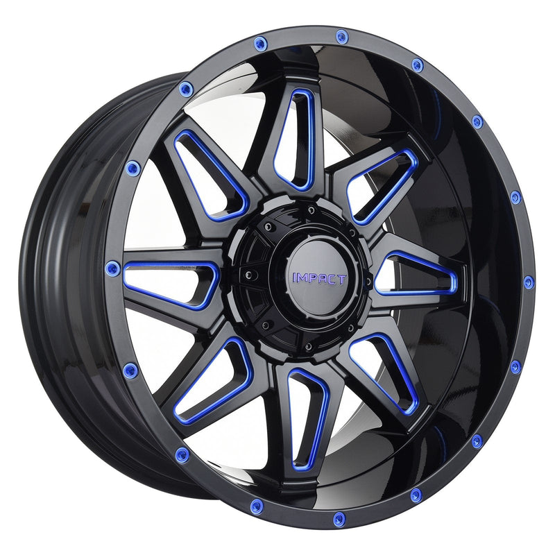 Impact 807 20x10 6x139.7 & 6x135 -12 Gloss Black/Blue Milled