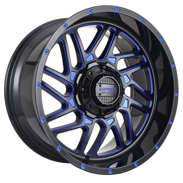 Impact 808 20x10 5x139.7 & 5x150 -12 Gloss Black/Blue Milled