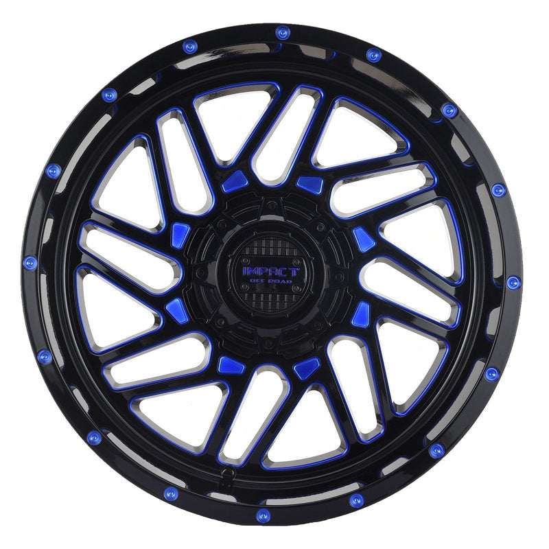 Impact 808 20x10 5x139.7 & 5x150 -12 Gloss Black/Blue Milled