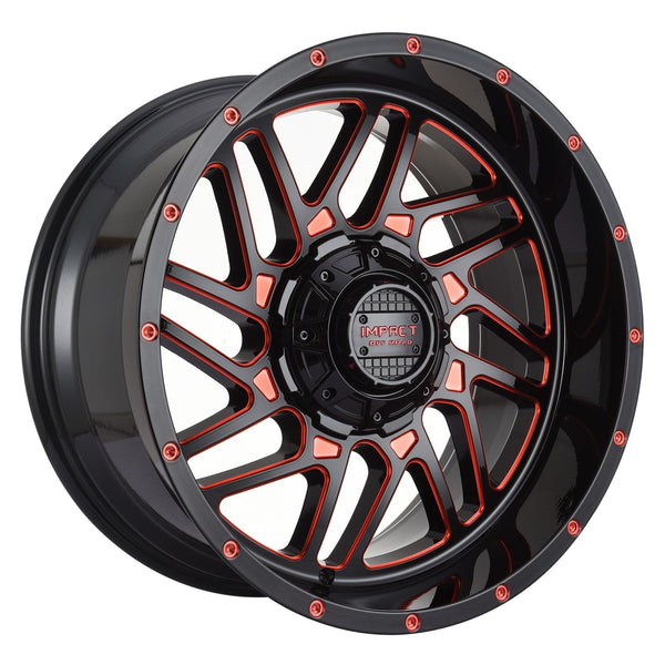 Impact 808 20x10 5x139.7 & 5x150 -12 Gloss Black/Red Milled