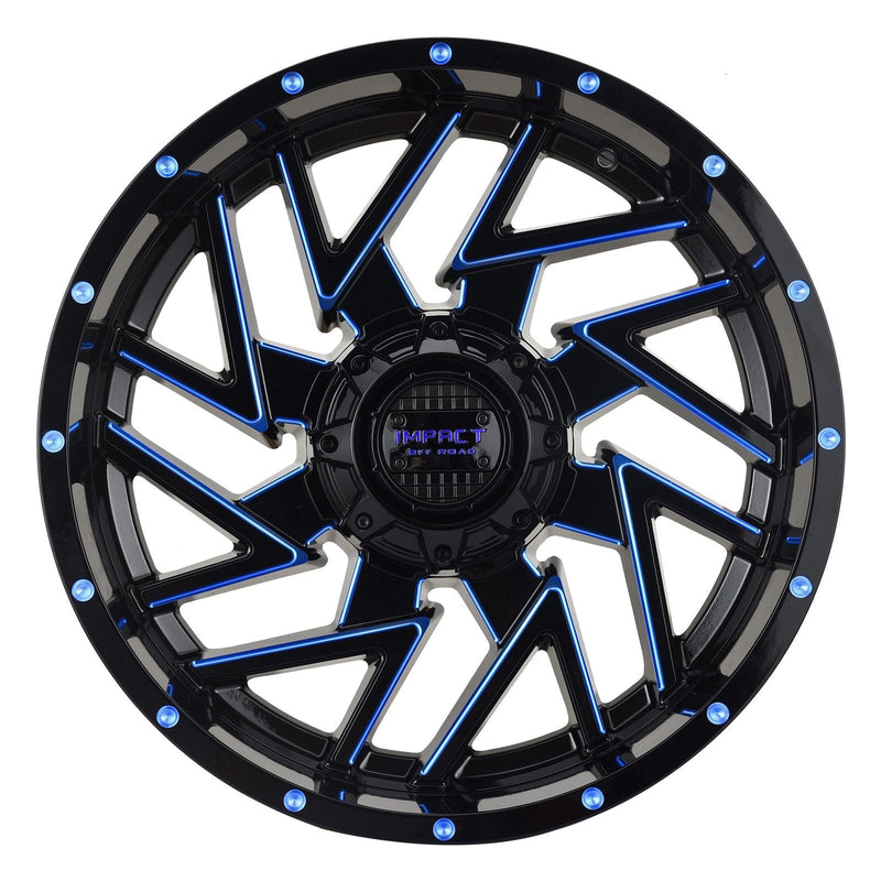 Impact 809 20x10 5x139.7 & 5x150 -12 Gloss Black/Blue Milled