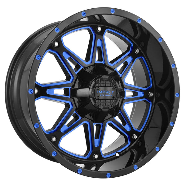 Impact 810 17x9 6x139.7 & 6x135 -12 Gloss Black/Blue Milled