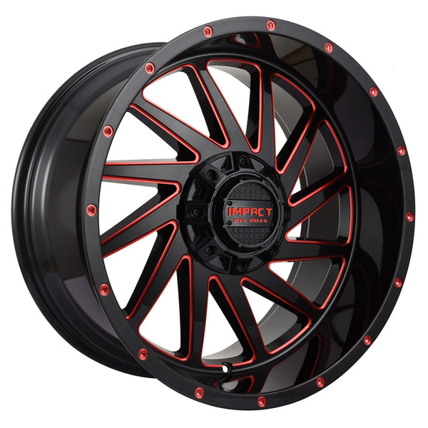 Impact 811 20x10 5x139.7 & 5x135 -12 Gloss Black/Red Milled