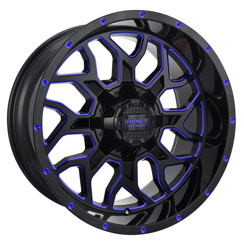 Impact 813 20x10 6x139.7 & 6x135 -12 Gloss Black/Blue Milled