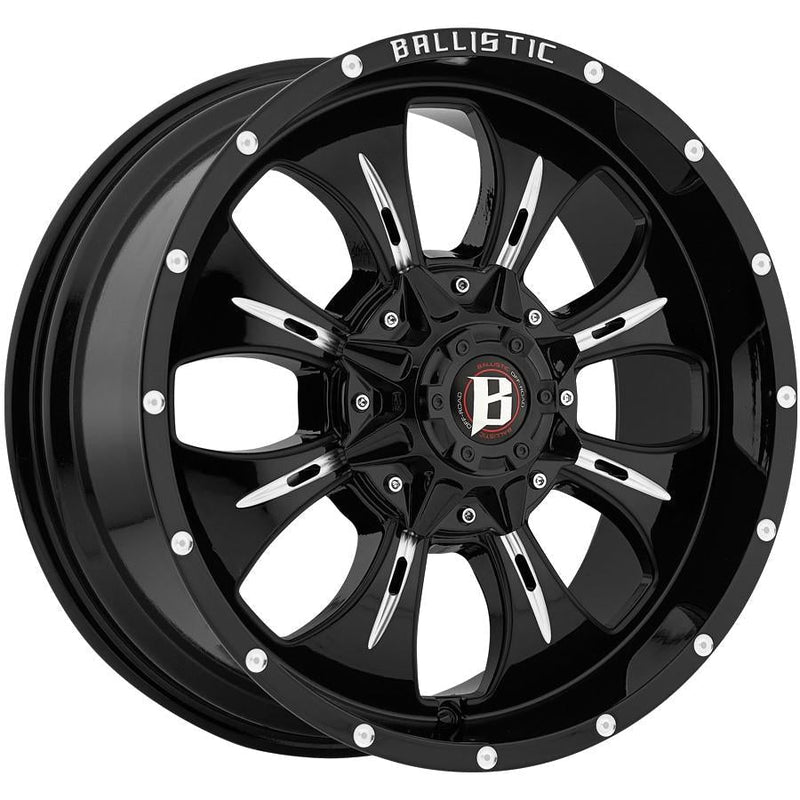 Ballistic Milled 951 Dagger 20x9 6x135, 6x139.7 +25mm Gloss Black Milled Windows