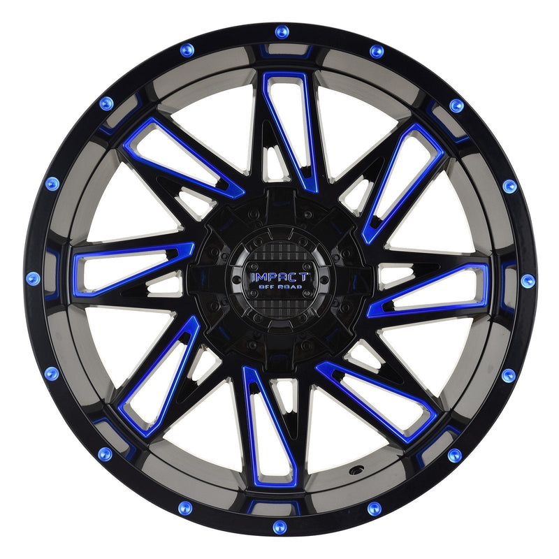 Impact 814 20x10 5x139.7 & 5x150 -12 Gloss Black/Blue Milled