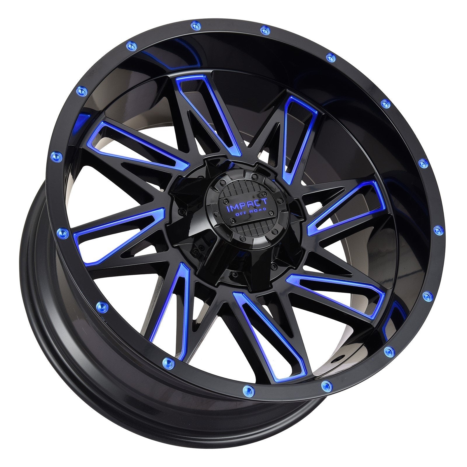 Impact 814 20x10 6x139.7 & 6x135 -12 Gloss Black/Blue Milled