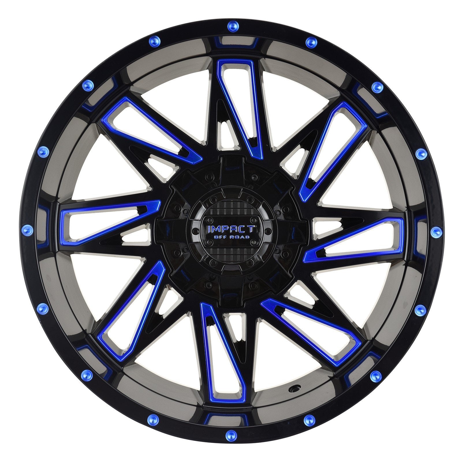 Impact 814 20x10 6x139.7 & 6x135 -12 Gloss Black/Blue Milled