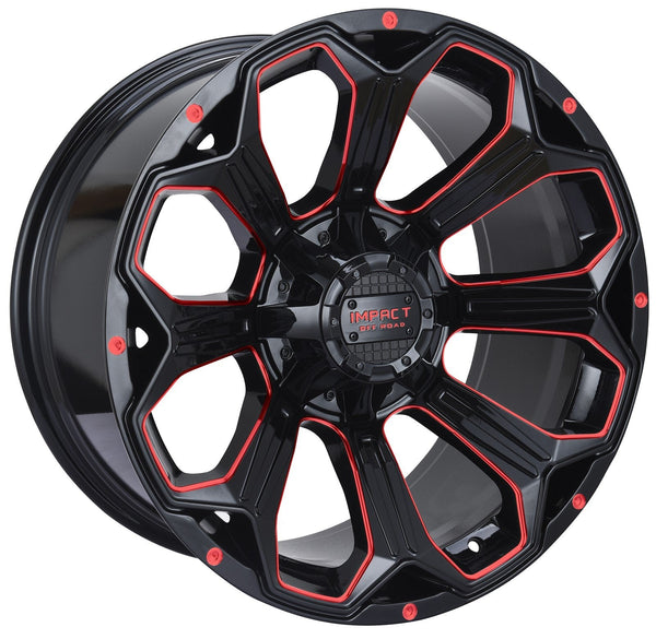 Impact 817 20x10 5x139.7 & 5x127 -12 Gloss Black/Red Milled