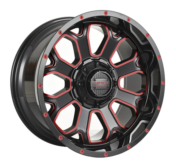 Impact 818 20x10 5x139.7 & 5x127 -12 Gloss Black/Red Milled