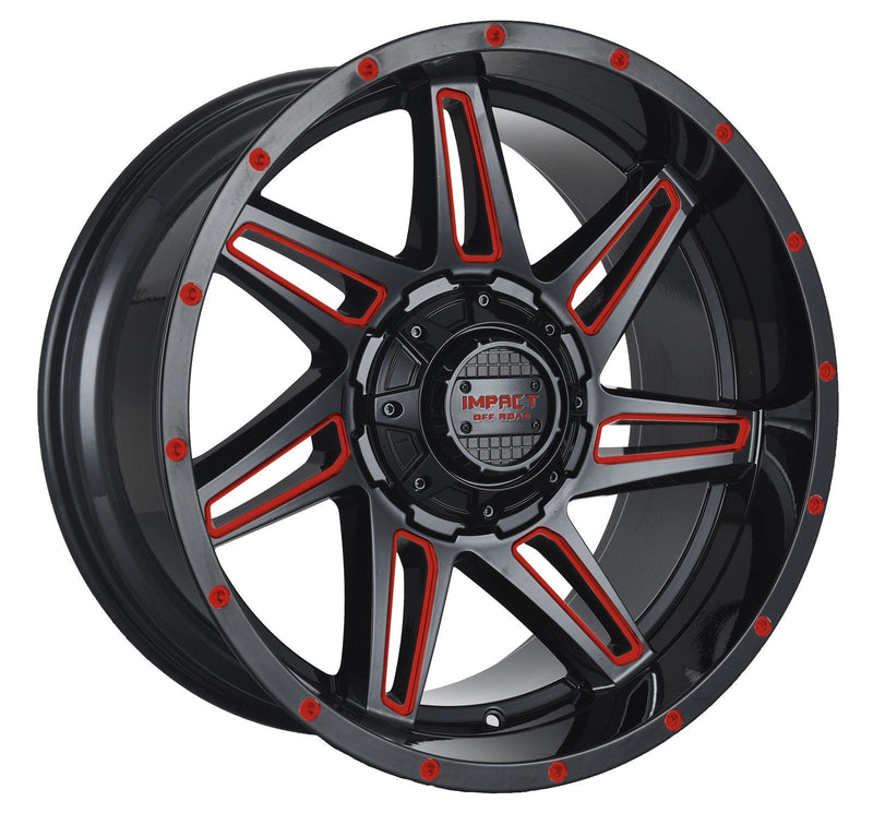 Impact 820 20x10 5x139.7 & 5x127 -12 Gloss Black/Red Milled