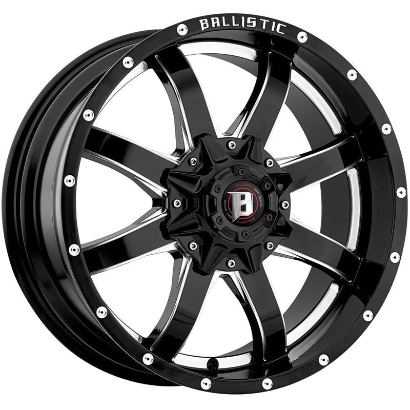 Ballistic Milled 955 Anvil 20x9 6x135, 6x139.7 +25mm Gloss Black Milled Windows