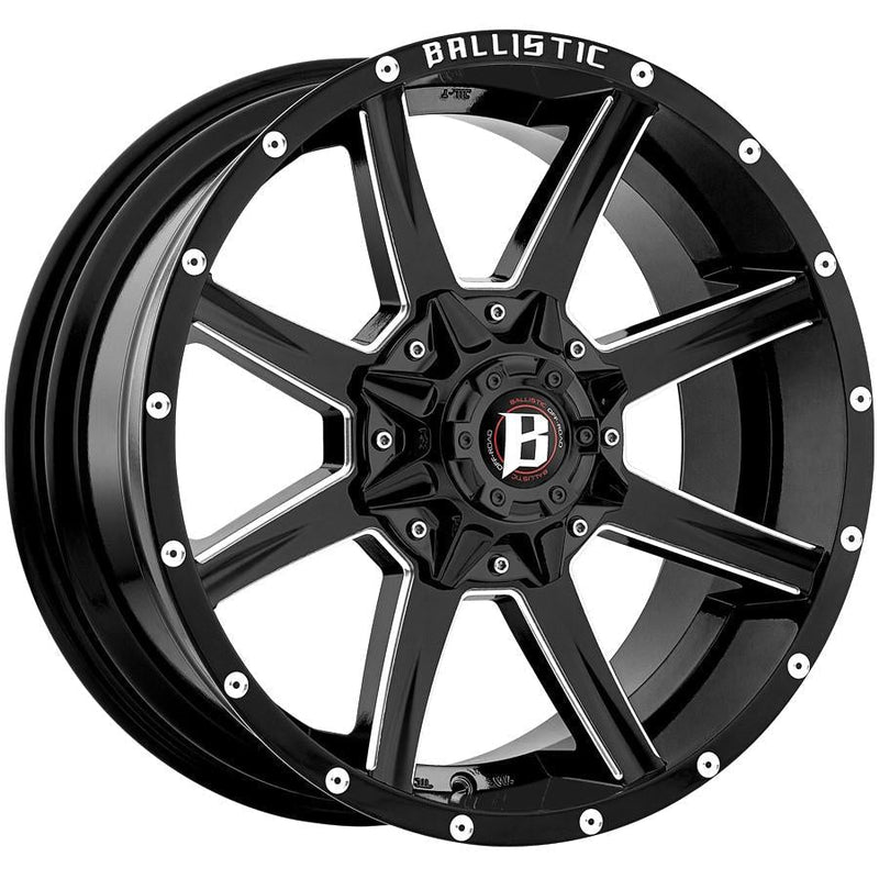 Ballistic Milled 956 Razorback 20x9 5x135, 5x139.7 +12mm Gloss Black Milled Windows