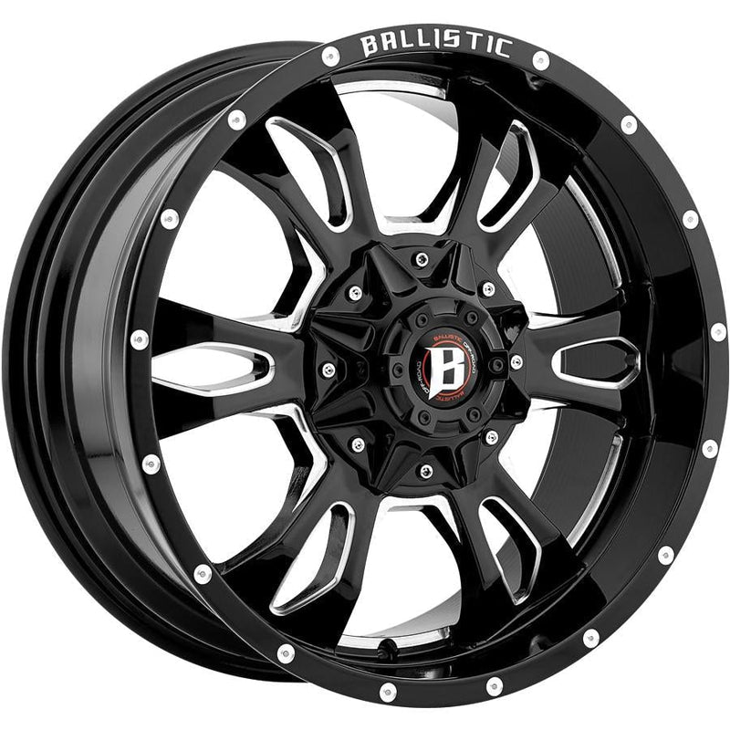Ballistic Milled 957 Mace 20x9 5x135, 5x139.7 +12mm Gloss Black Milled Windows